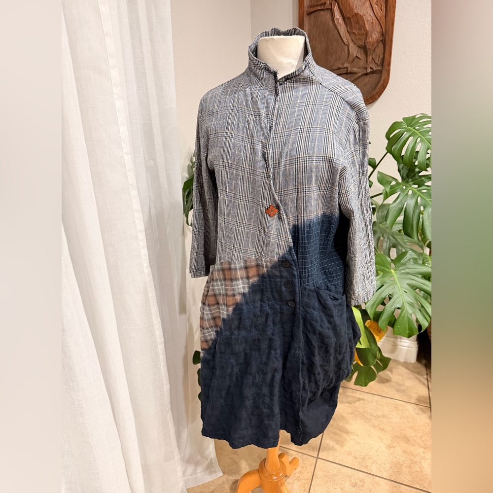 Cynthia Ashby Small Patchwork Linen Jacket Tunic Asymmetrical Art Wear